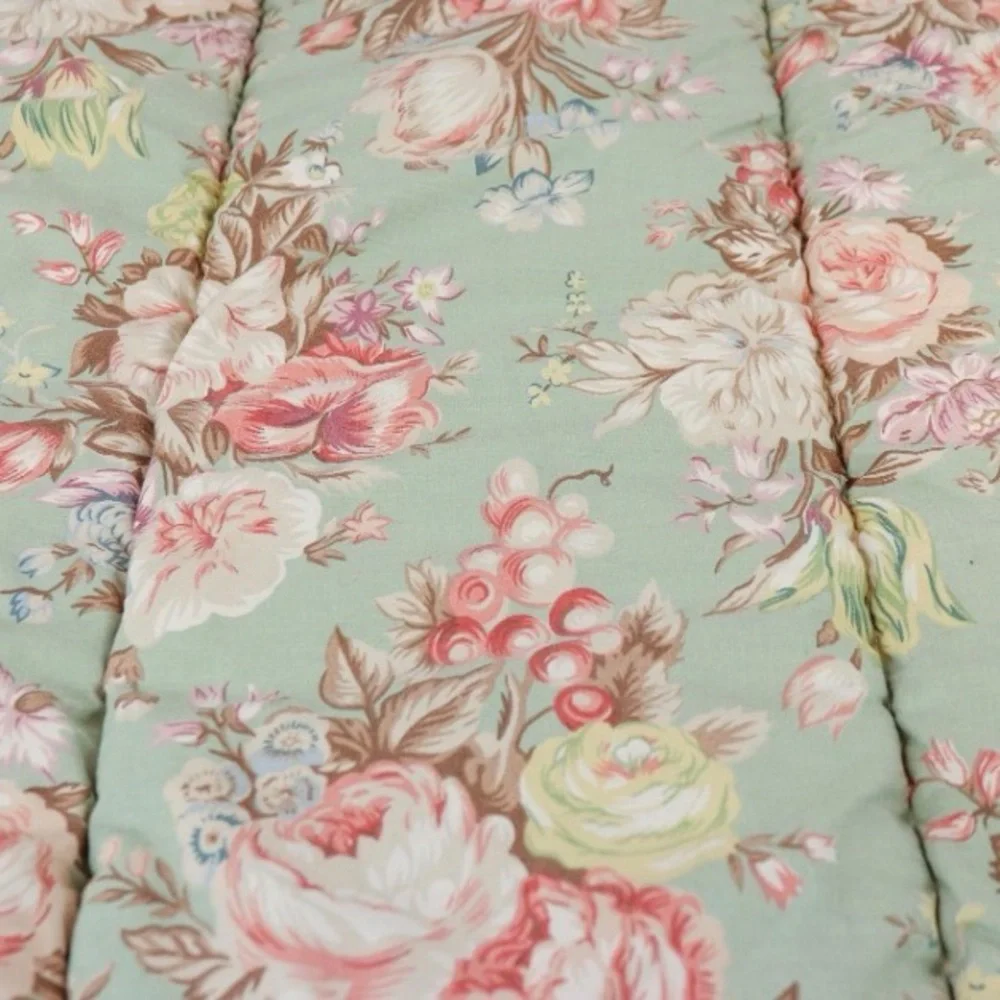 Vtg Ralph Lauren Twin Charlotte Sage Green Cabbage Roses Floral Comforter Cotton